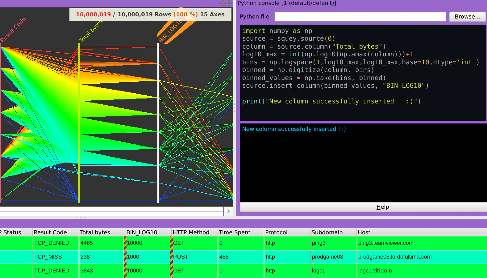 Python scripting console in Squey